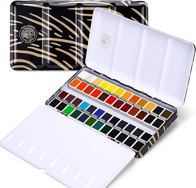 Paul Rubens Artist Watercolor Paint Set,48 Vibrant Colors in Portable Box, Great Lightfastness, Perfect Travel Professional Watercolor Set for Artists, Beginners, Adults