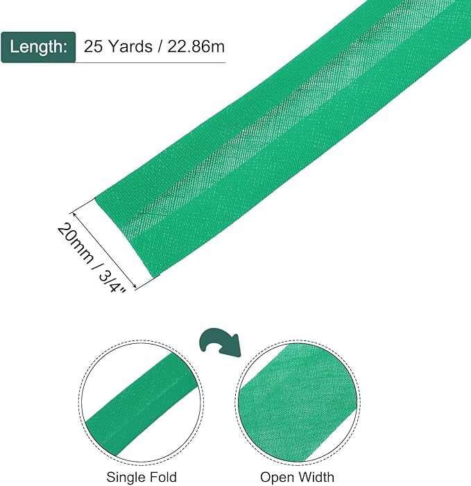MECCANIXITY 3/4 Inch Single Fold Bias Tape Polyester Continuous Bulk Bias Tape for Sewing, Seaming Quilting Hemming Binding Crafts (Cyan 25 Yards)