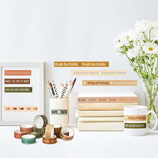 Janlaugh 24 Rolls Christian Washi Tape Gifts Bulk Religious Inspirational Scripture Supplies Boho Bible Verse Washi Tape for Bible Journaling Study Crafting New Year DIY Gifts
