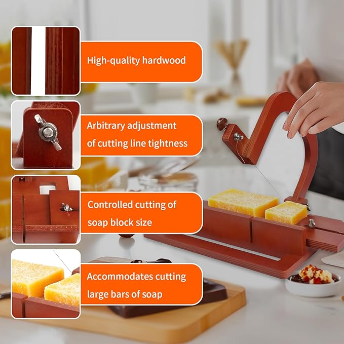 Premium Wooden Soap Cutter for Soap Making Supplies,Adjustable Handmade Soap Making Kit,Soap Cutters for Soap Making Loaf Slicer,with Scale,Efficient DIY,Funny