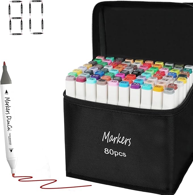 wyewye Alcohol Markers Set 80 Colors,Art Supplies Marker for Adults, Dual Tip Drawing Pens for Artists,Marker for Artists, Ideal Painting Pen for Drawing,Sketching and Designing(White)