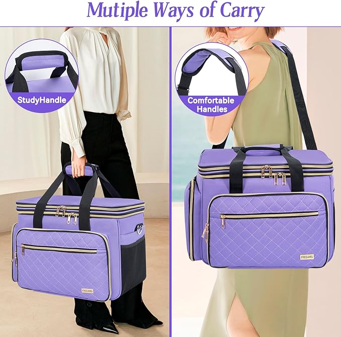 Knitting Bag Yarn Storage Tote, Large Crochet Organizer Bag, Yarn Holder Case for Knitting Needles, Knitting Project Bag with Inner Divider for Crochet Hooks, Knitting Accessories, Purple