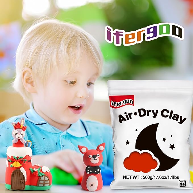 Ifergoo Red Air Dry Modeling Clay- Moldable Cosplay, Air Dry, Squishy Molding Clay for Adult Arts & Craft Project, Fake Bake, Slime Supplies, 1.1LBS/500G