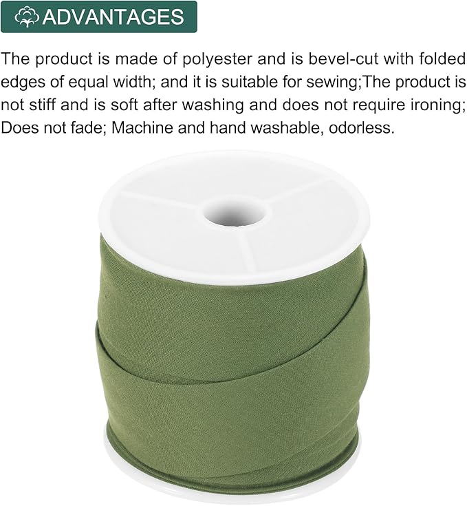 MECCANIXITY 1 Inch Single Fold Bias Tape Cotton Continuous Bulk Bias Tape for Sewing, Seaming Quilting Hemming Binding Crafts (Light Green 10 Yards)