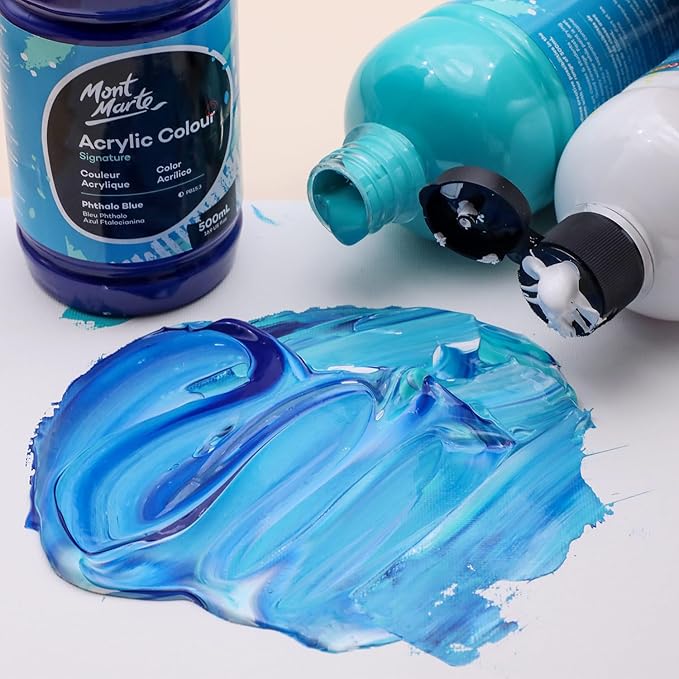 Mont Marte Signature Cerulean Blue Acrylic Paint, 16.9oz (500ml), Semi-Matte Finish, Suitable for Canvas, Wood, Fabric, Leather, Cardboard, Paper, MDF and Crafts