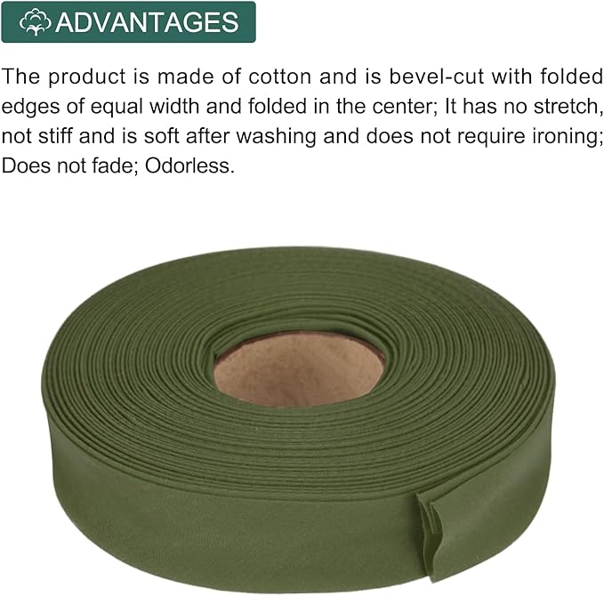 MECCANIXITY 1 Inch Double Fold Bias Tape Polyester Continuous Bulk Bias Tape for Sewing,Seaming Quilting Hemming Binding Crafts (Dark Green 10 Yards)