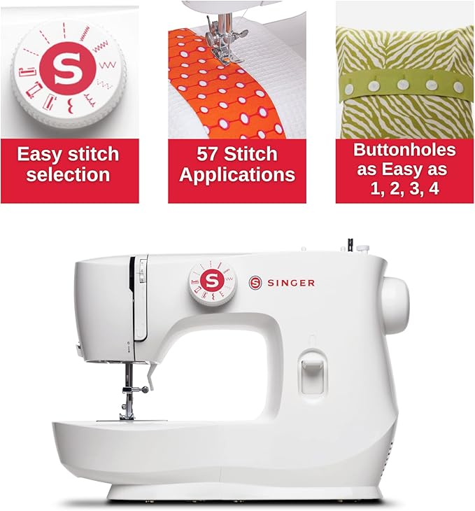 SINGER MX60 Lightweight & Portable Sewing Machine with Accessory Kit & Foot Pedal | 57 Stitch Applications, LED Light & 4-step Buttonhole | Great for Crafts & Mending