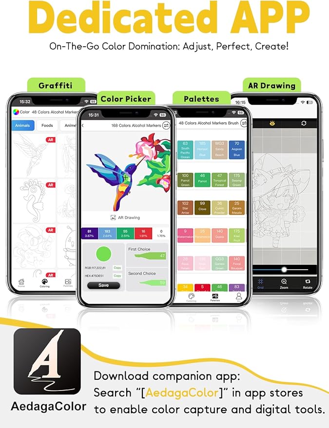YHC 120 Alcohol Brush Marker with Free App, Chen Rui Dual Tips Art Markers for Adults, Alcohol Based Brush & Chisel Tips Markers for Drawing, Coloring, Painting, Sketching
