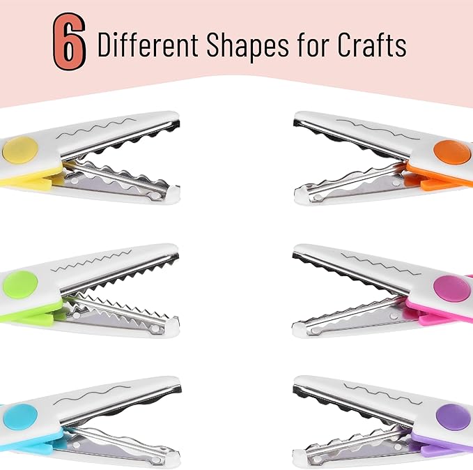 Mr. Pen Craft Scissors - Decorative Edge, 6 Pack, White & Vibrant Color, Zig Zag & Pattern Scissors for Crafting & Scrapbooking