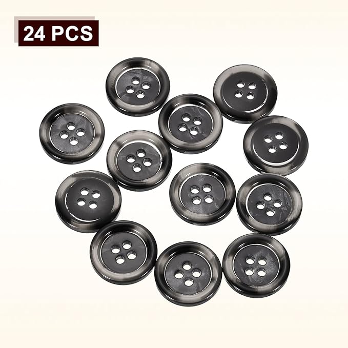 HARFINGTON 24pcs Sewing Button 18mm (11/16") 4 Holes Resin Round Buttons Craft Sewing Accessories for Clothing DIY Crafts Decoration, Black-Grey