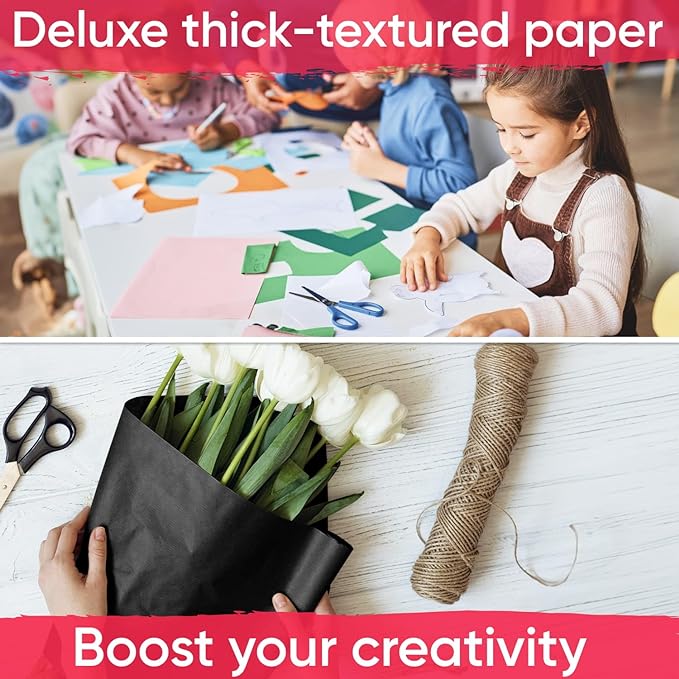 USA Made 48" x 1200" Black Kraft Paper Roll, 45 lbs Thickness, American Quality Colored Kraft Paper for School, Bulletin Board - Odorless, Non-Toxic, Safe for Kids