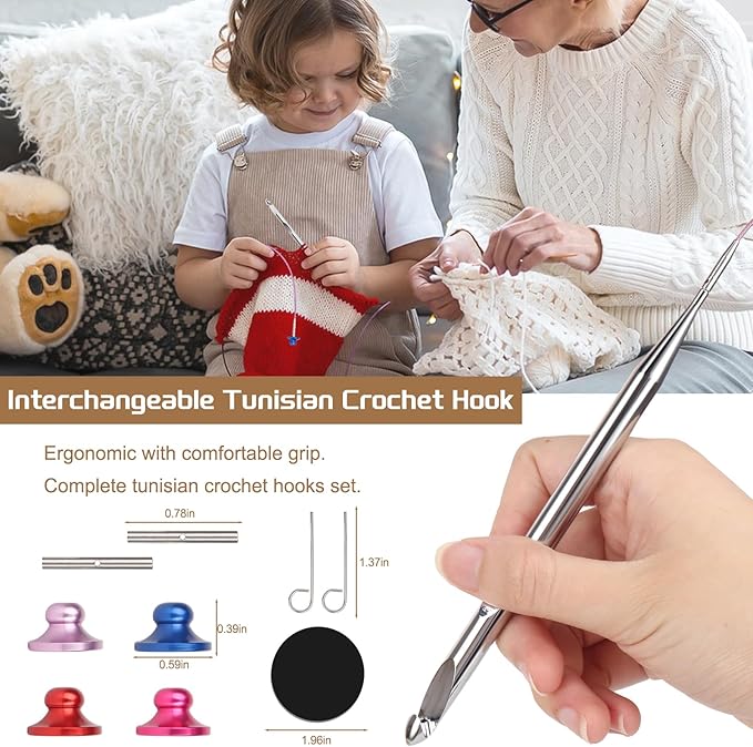 Aeelike Interchangeable Tunisian Crochet Hooks Set, 12 Sizes Tunisian Crochet Hooks Set with Cables 3.0mm - 10.0mm Smooth Ergonomic Hook for Making Blanket Scarves, Ideal Gift