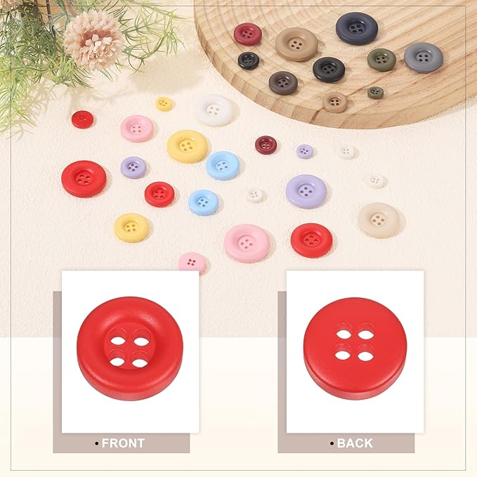 HARFINGTON 50pcs Sewing Button 11mm (15/32 Inch) 4 Holes Resin Thickened Round Crafting Replacement Buttons for Clothing DIY Crafts Decoration, Red