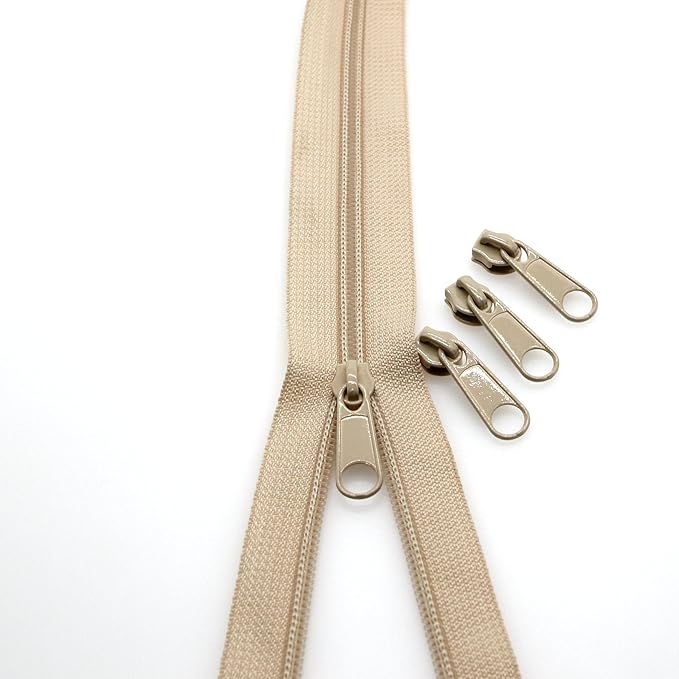 Leekayer #3 Beige Nylon Coil Sewing Zippers by The Yards Bulk 10 Yards with 25pcs Sliders for DIY Tailor Sewing Craft Bags,Luggage,Dress,Sofa Cushion,Pillow(Beige)