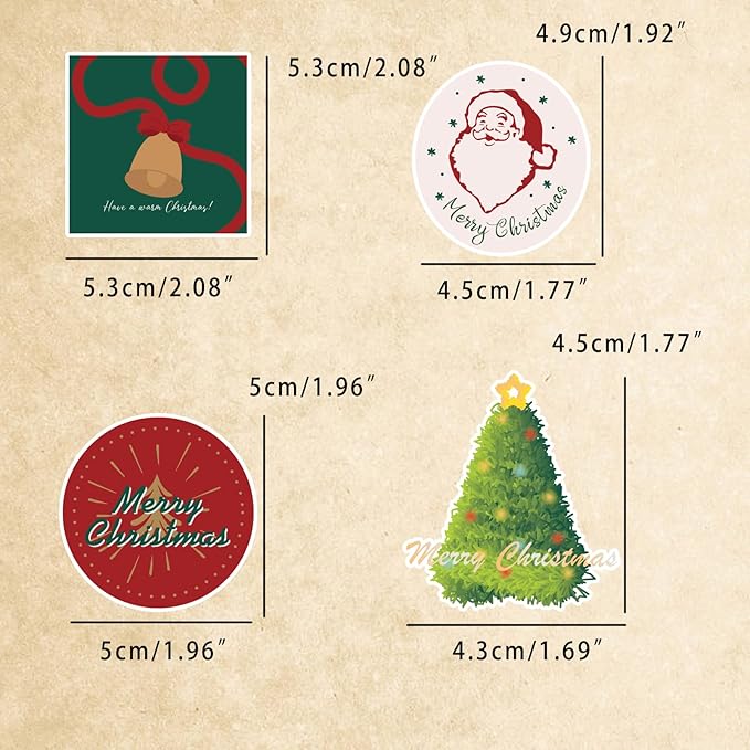 Christmas Round Label Stickers, 100 pcs Merry Tag Stickers for Envelope Seal, Scrapbook, Journals, Holiday, New Year, Inspirational DIY Crafts, iPhone, Laptop, Water Bottle, santa-100