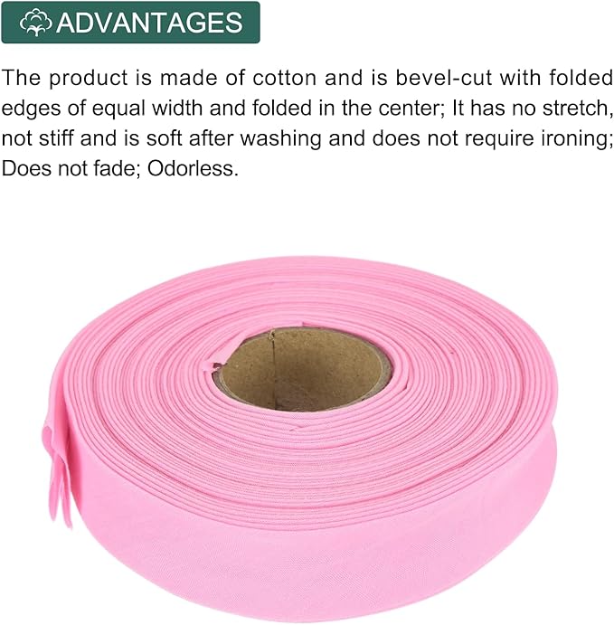 MECCANIXITY 1 Inch Double Fold Bias Tape Polyester Continuous Bulk Bias Tape for Sewing,Seaming Quilting Hemming Binding Crafts (Pink 10 Yards)
