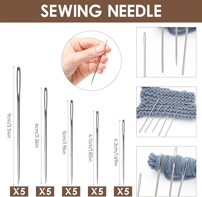 37Pcs Sewing Tool Set, Needles Thread Hand Repair Tools, Sewing Working Kit for Beginners, Include 25 Steel Needles, 6 reels of Thread, Seam Ripper, 2 Needle Threader, 2 Thimbles