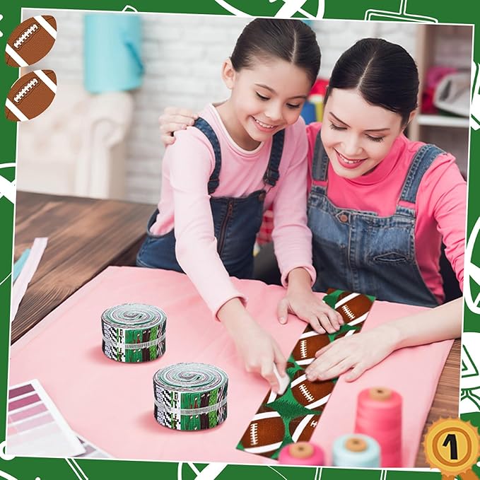 Ganeen 100 Pcs Football Quilting Fabric Roll 2.56 Inch Fabric Squares Jelly Patchwork Precut Strips Bundles for Holiday Materials Craft DIY Sewing Cloths