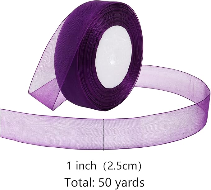 Purple Ribbon for Gift Wrapping 1 inch Sheer Organza Ribbon for Flower Bouquet Tulle Thin Chiffon Ribbons for Wedding Invitations Presents Decorations Crafts 50 Yards