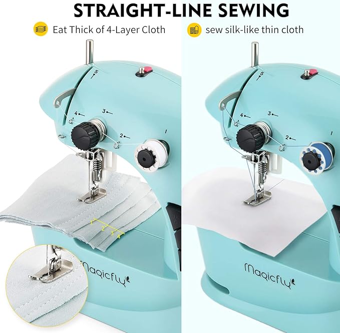 Magicfly Mini Sewing Machine with Extension Table, Dual Speed Portable Sewing Machine for Beginners with Light, Sewing Kit for Household Use, Blue