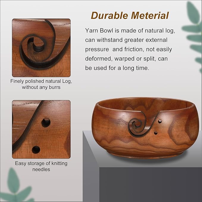 PATIKIL Wooden Yarn Bowls for Crocheting Bamboo Yarn Knitting Bowl Yarn Storage Bowls Yarn Holder Dispenser for Crocheting and Knitting, 6.3" x 3"