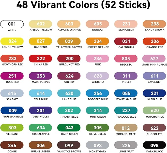 LIGHTWISH Professional Oil Pastels, 48 Vibrant Colors Plus 4 White, Set of 52, Creamy and Pigmented Artist Soft Oil Pastels for Blending, Layering & Shading