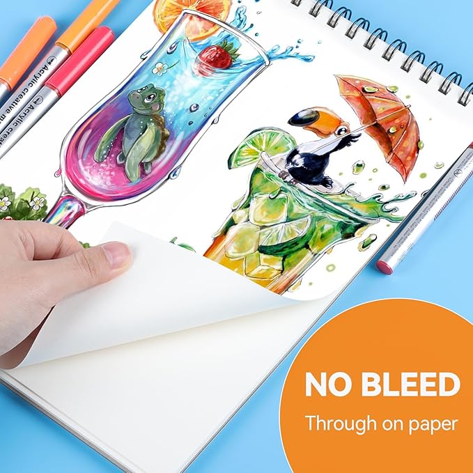 60 Color Acrylic Paint Markers Brush Tip, Waterproof, No-Bleed Ink with Automatic Ink Control, Premium Paint Pens for Rock, Wood, Canvas, Glass, Fabric for Professional and Adult Artists