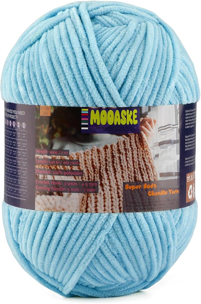 Fluffy Chenille Yarn for Crocheting - Baby Blanket Yarn for Knitting - Velvet Yarn for Amigurumi Crochet, Ultra Soft Yarns Weight Per Roll 200g/7oz, Length 240m/262yard