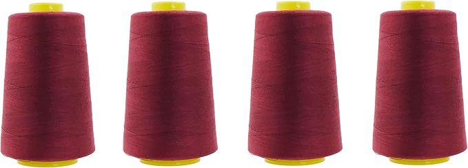 Mandala Crafts 4 Pack of Serger Threads Cones Spools - 40S/2 24000 Yards Polyester Maroon Threads for Sergers Machine and Overlock Quilting Sewing Machine