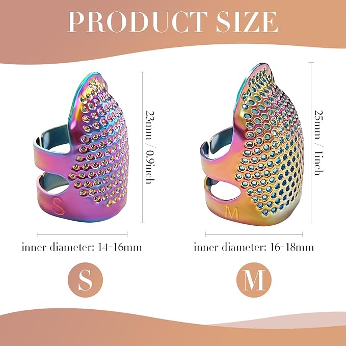 ZESION 4Pcs Sewing Thimbles, Adjustable Metal Thimbles for Hand Sewing Finger Protector, Quilting Craft Accessories for Knitting Needlework DIY Tools, Dazzling(2 Sizes, S/M)