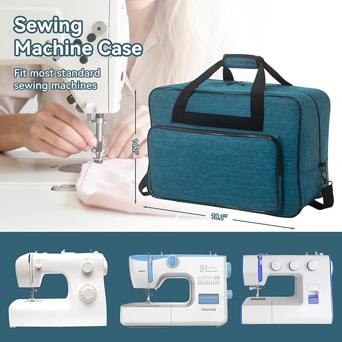 Sewing Machine Carrying Case，Sewing Machine Carrying Case Tote Bag，Universal Tote Storage Bag with Pockets and Handles, Suitable for Most Standard Singer (PEACOCK BLUE)