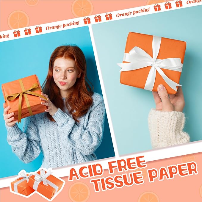 Qilery 500 Sheets Orange Tissue Paper Bulk for Gift Bags 15 x 20 Inch Acid Free Packaging Wrapping Decoupage Paper Sheets for Easter Mardi Gras Party Decoration DIY Craft, Bouquet, Wedding