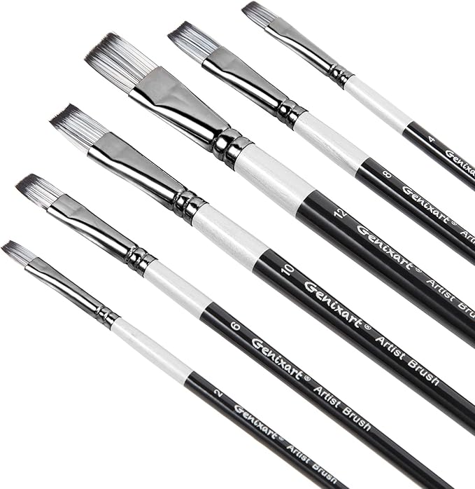 Flat Paint Brushes Set, 6 Pcs Artist Paintbrushes for Acrylic Oil Watercolor Gouache Painting, Premium Nylon Hair Art Paint Brush for Beginners and Professionals