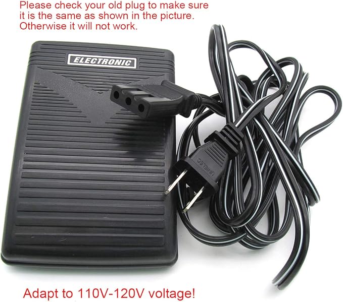 CKPSMS Brand - #60652 110V Foot Control Pedal Power Cord Compatible with/Replacement for Singer Brand 14U Series 4572,4622 Babylock Brand BL300,BL2800 Elna Brand Serger 225,230 White Brand 1415,1500