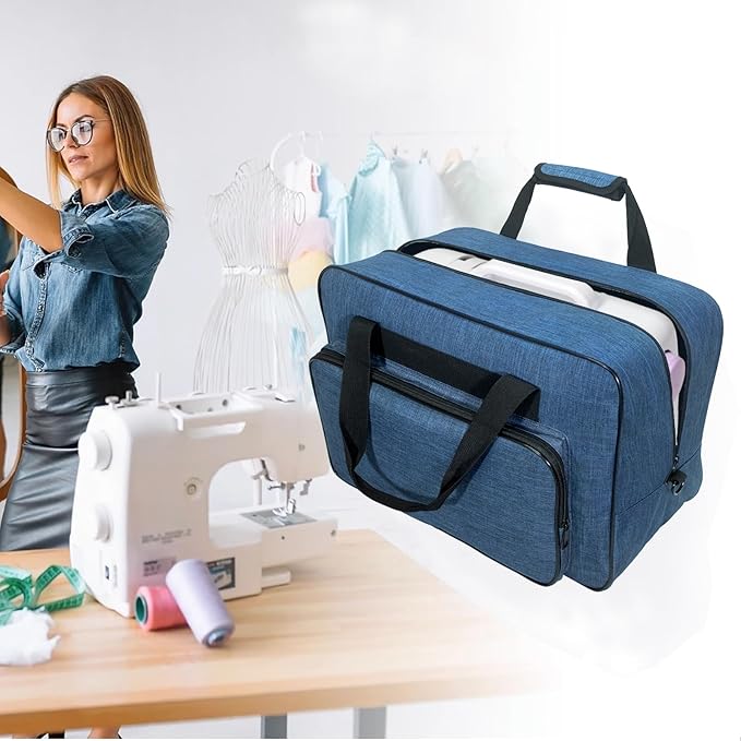 Sewing Machine Carrying Case，Sewing Machine Carrying Case Tote Bag，Universal Tote Storage Bag with Pockets and Handles, Suitable for Most Standard Singer, Janome (BLUE)