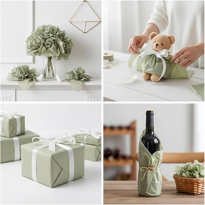 Qilery 500 Sheets Sage Green Tissue Paper Bulk 15 x 20 Inch Acid Free Wedding Flower Wrapping Packing Paper Sheets for Easter Crafts, Gift, Arts Flower, Baby Shower Birthday Party Favor Decoration