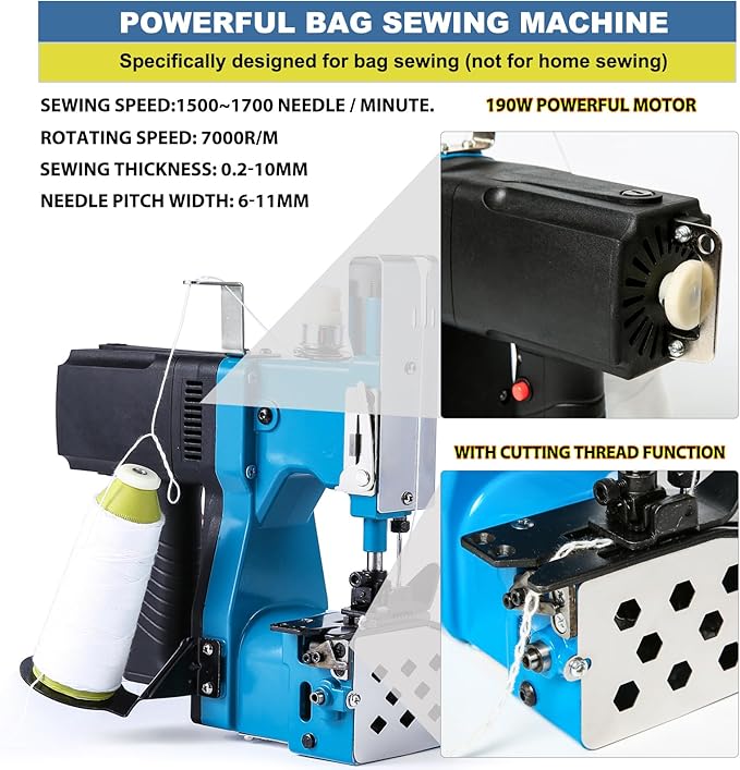 Portable Bag Sewing machine, Heavy Duty Bag Closing Machine For Burlap Bags Sand Bags Come With Thread