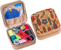 Sewing Box,Portable Travel Sewing Kit ，Vintage Soft Wood Print Sewing Kit,Mini Sewing Kits Storage Box,with 11 Color Thread, Scissors, Needles, Tape Measure and Other Accessories (Fantasy Fish)