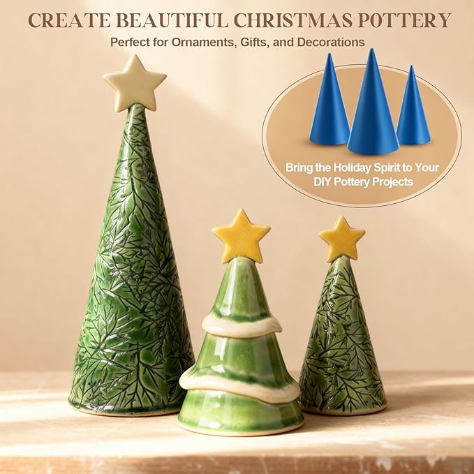 Gersoniel 3 Size Exclusive Cone Pottery Molds for DIY Christmas Tree, 9.45'' x 4.92'', 8.27'' x 4.13'', 7.28'' x 3.54'' Removable Handle & Non-Warping Plastic, Shaping Tool for Art Making