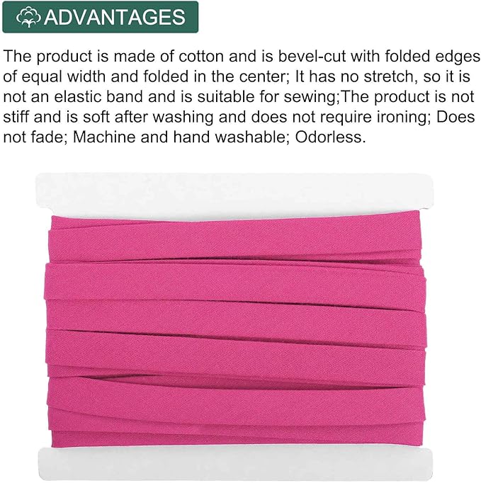 MECCANIXITY 2/5 Inch Double Fold Bias Tape Continuous Bulk Bias Tape for Sewing, Seaming Quilting Hemming Binding Crafts (Rose Red 6 Yards)