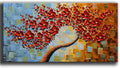 YaSheng Art- hand painted Contemporary Art Oil Painting On Canvas Texture Palette Knife 3D Red Flowers Tree Paintings Abstract Art Home Modern Bedroom Dining Room Living Room Wall Art Decor 20x40inch