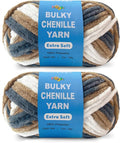 Soft Velvet Yarn Chenille Yarn for Crocheting and Knitting – Bulky (93 Yards/100g) - Polyester - Yarn for Blanket Amigurumi Weaving Crafts (Earth Mix, 2 Pack)