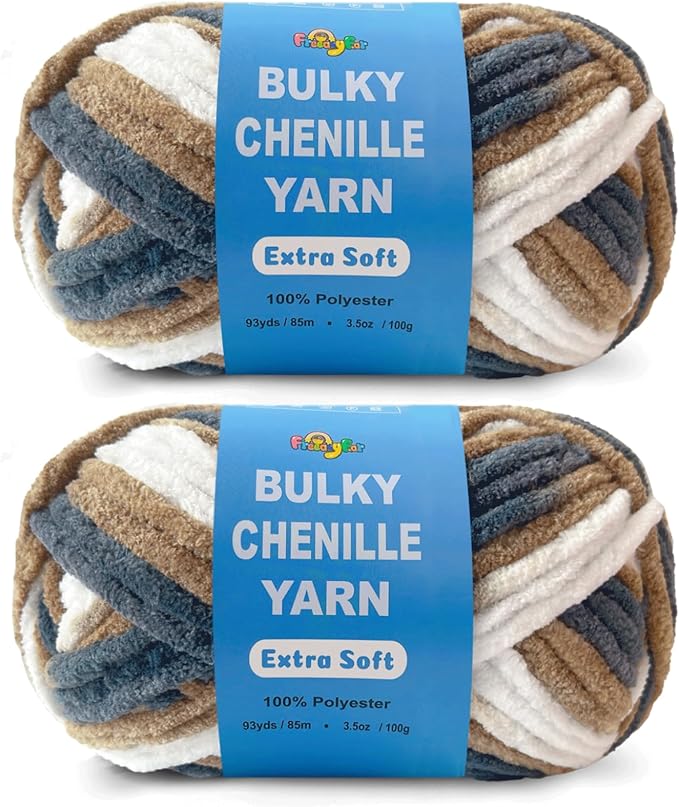 Soft Velvet Yarn Chenille Yarn for Crocheting and Knitting – Bulky (93 Yards/100g) - Polyester - Yarn for Blanket Amigurumi Weaving Crafts (Earth Mix, 2 Pack)