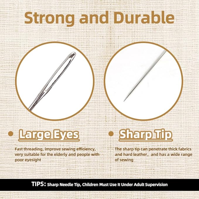 34PCS Big Eye Steel Sewing Needles Kit, 5 Size Stainless Steel Needle Sewing Set with Threader, Thimble, Case for Crafts, Repair, Quilting, Suitable for DIY Craft Enthusiasts, Beginner-Friendly