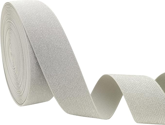 1.5 inch Silver White Glitter Knit Elastic Band for Sewing 5 Yards Metallic Gold Ribbon Trims Spool Non-Slip Heavy Elastic Stretchy Strap for Pants Waistband-Wigs-Skirts-Craft Projects