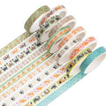 YUBBAEX 10 Rolls Sparkling Washi Tape Set 8mm Skinny Gold Foil Decorative Masking Washi Tapes for Journal,Scrapbook, Planner, DIY Crafts (Cartoon Doggy)