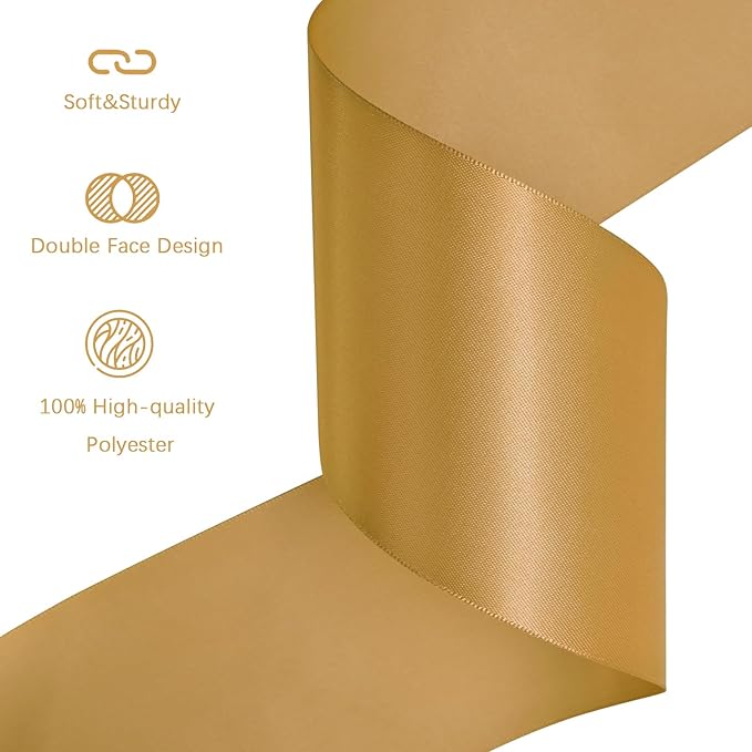 Old Gold Satin Ribbon 3 inch X 15 Yards Polyester Ribbon for Gift Wrapping Very Suitable for Weddings Party Hair Bow Invitation Decorations and More