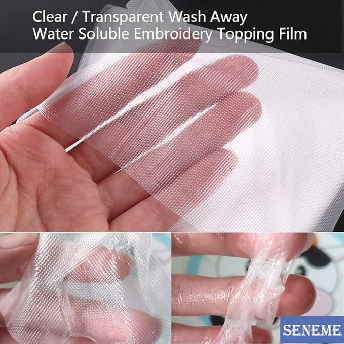 Water Soluble Stabilizer for Embroidery Topping Film (12 in x 30 yd Roll), Seneme 35um Clear Embroidery Stabilizers - Wash Away Embroidery Stabilizer for Machine Embroidery Stabilizer and Hand Sewing