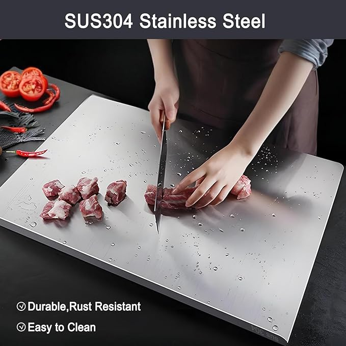 304 Stainless Steel Cutting Board – Stainless Steel Kitchen Chopping Boards Non-Slip, Dishwasher Safe – Ideal for Meat, Vegetables, Fruits, Bread & Baking – Commercial & Home Use (31.5 * 19.6in)