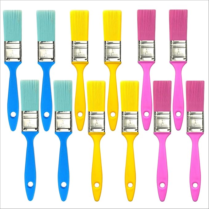 Great Andrew 12 PCS Small Paint Brushes1 Inch, Paint Brush for Painting Acrylic Oil Crafts DIY, Paint Brushes for Walls,Touch Up,Trim Painting Supplies